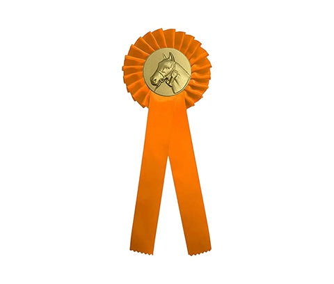 Doos oranje rozetten met paardenhoofd