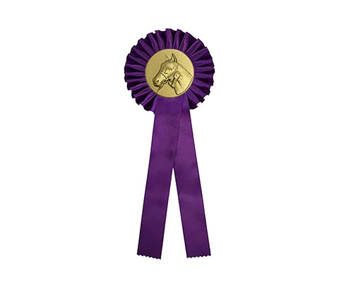 Doos paarse rozetten met paardenhoofd