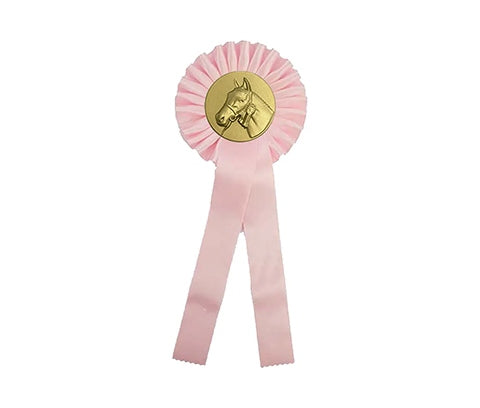 Doos roze rozetten met paardenhoofd