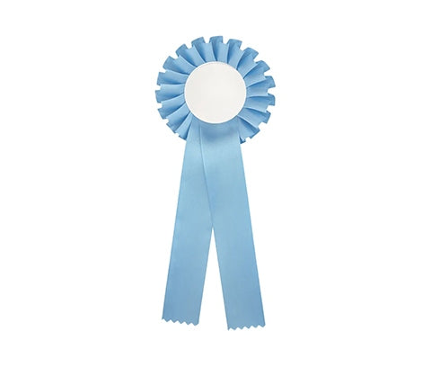 Doos licht blauwe rozetten met eigen logo